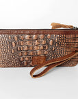American Darling Wristlet Bag for Women, Crocodile Embossed Full Grain Leather Western Clutch with YKK Zipper & Wrist Strap