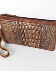 American Darling Wristlet Bag for Women, Crocodile Embossed Full Grain Leather Western Clutch with YKK Zipper & Wrist Strap