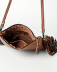 American Darling Small Cross body Bag, Crocodile Embossed Full Grain Leather Western Purse with Fringes and YKK Zipper