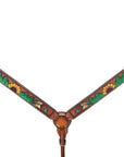 HILASON Western Horse Sunflower Cactus Headstall Breast Collar American Leather Tack Set