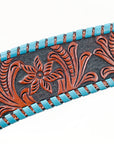 BAR H EQUINE Genuine Horse Hand Tooled Buck stitched Leather Curved Breast Collar Brown