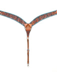 BAR H EQUINE Genuine Horse Hand Tooled Buck stitched Leather Curved Breast Collar Brown