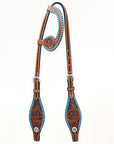 Bar H Equine Western Horse Genuine Leather Floral Design Buckstitch One Ear Headstall Brown