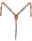 BAR H EQUINE Genuine Horse Hand Tooled Painted Arrow Leather Breast Collar Brown