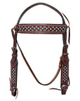 Bar H Equine Western Horse Genuine Leather Hand Tooled Headstall Tan