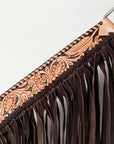 American Darling Tooled Leather Western Breast Collar – Hand-Carved Floral Design with Chocolate Brown Fringe