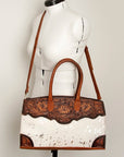 American Darling Duffel Hand Tooled Hair On Genuine Leather Women Bag Western Handbag Purse