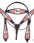 Western Horse Headstall Breast Collar American Leather Hilason US Flag