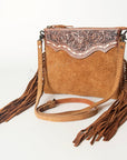 American Darling Western Small Crossbody Bag – Genuine Hair-On Cowhide Leather with Fringes, Adjustable Strap, Handcrafted in Texas