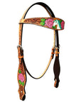 Bar H Equine Belle Unicorn Leather One Ear Headstall Tan