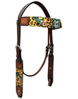 Bar H Equine Western Horse Floral Cheetah Print Genuine American Leather Tack Set