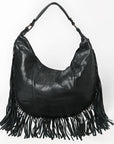 Spaghetti Western Swc127Blk Hobo Vintage Handmade Drum Dyed Genuine European Cowhide Leather Women Bag Western Handbag Purse