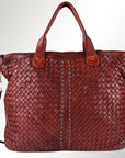 Spaghetti Western Swc187Cg Tote Vintage Handmade Drum Dyed Genuine European Cowhide Leather Women Bag Western Handbag Purse