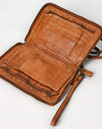 Spaghetti Western Swc197Tan Organiser Vintage Handmade Drum Dyed Genuine European Cowhide Leather Women Bag Western Handbag Purse