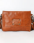 Spaghetti Western Swc147Tan Envelope Vintage Handmade Drum Dyed Genuine European Cowhide Leather Women Bag Western Handbag Purse