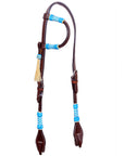 Bar H Equine Western Horse Genuine Leather Raw Hide One Ear Headstall Dark Brown