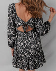 Floral Long Sleeve Frill Square Neck Dress