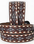 BAR H EQUINE Genuine White Flower Hand Painted Western Leather Men And Women Belt Dark Brown