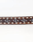BAR H EQUINE Genuine White Flower Hand Painted Western Leather Men And Women Belt Dark Brown