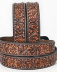 BAR H EQUINE Floral Genuine Hand Tooled Western Fashion Premium Leather Men And Women Belt Brown