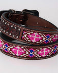 BAR H EQUINE Beaded Floral Hand Carved Western Leather Men And Women Belt Antique Brown