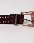 BAR H EQUINE Beaded Floral Hand Carved Western Leather Men And Women Belt Antique Brown