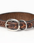 BAR H EQUINE Leaf Classic Colton Hand Carved Western Leather Dog Collar Brown