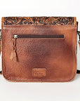 American Darling Cross body Bag Western Leather Hair-On Cowhide Hand Tooled Floral Turquoise Concho 8in x 10in