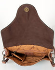 American Darling Cross body Bag Western Leather Hair-On Cowhide Hand Tooled Floral Turquoise Concho 8in x 10in