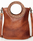 American Darling Clutch Bag Western Leather Hand Tooled Floral Carved Hair-On Cowhide Turquoise Concho & Fringes 14x12