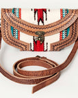 American Darling Small Cross body Bag Western Leather Hand Tooled Hand-Woven Saddle Blanket Genuine Leather 4.5x9
