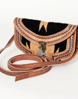 American Darling Small Cross body Bag Western Leather Hand Tooled Hand-Woven Saddle Blanket Genuine Leather 4.5x9