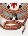 American Darling Small Cross body Bag Western Leather Hand Tooled Hand-Woven Saddle Blanket Genuine Leather 4.5x9