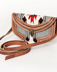 American Darling Small Cross body Bag Western Leather Hand Tooled Hand-Woven Saddle Blanket Genuine Leather 4.5x9