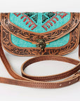American Darling Small Cross body Bag Western Leather Hand Tooled Hand-Woven Saddle Blanket Genuine Leather 4.5x9