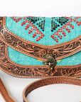 American Darling Small Cross body Bag Western Leather Hand Tooled Hand-Woven Saddle Blanket Genuine Leather 4.5x9