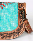 American Darling Small Cross body Bag Western Leather Hand Tooled Hand-Woven Saddle Blanket Genuine Leather 4.5x9