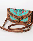 American Darling Small Cross body Bag Western Leather Hand Tooled Hand-Woven Saddle Blanket Genuine Leather 4.5x9