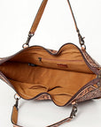 American Darling Tote Bag Western Leather Hand Tooled Floral Carved Full Grain Vegetable Tanned Genuine Leather 13x19
