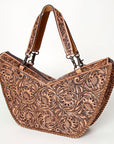 American Darling Tote Bag Western Leather Hand Tooled Floral Carved Full Grain Vegetable Tanned Genuine Leather 13x19