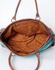 American Darling Tote Bag Western Leather Hand Woven Saddle Blanket Large Travel Purse Genuine Leather 15in x 21in