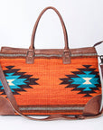 American Darling Tote Bag Western Leather Hand Woven Saddle Blanket Large Travel Purse Genuine Leather 15in x 21in
