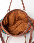 American Darling Tote Bag Western Leather Hand Woven Saddle Blanket Large Travel Purse Genuine Leather 15in x 21in