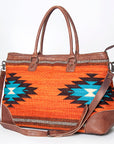 American Darling Tote Bag Western Leather Hand Woven Saddle Blanket Large Travel Purse Genuine Leather 15in x 21in