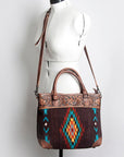 American Darling Tote Bag Western Leather Hand Tooled Floral Carved Hand Woven Saddle Blanket Genuine Leather 12x16