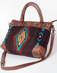 American Darling Tote Bag Western Leather Hand Tooled Floral Carved Hand Woven Saddle Blanket Genuine Leather 12x16