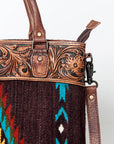 American Darling Tote Bag Western Leather Hand Tooled Floral Carved Hand Woven Saddle Blanket Genuine Leather 12x16