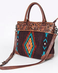 American Darling Tote Bag Western Leather Hand Tooled Floral Carved Hand Woven Saddle Blanket Genuine Leather 12x16