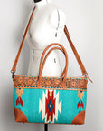American Darling Tote Bag Western Leather Hand Tooled Floral Carved Hand Woven Saddle Blanket Genuine Leather 12x16
