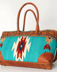 American Darling Tote Bag Western Leather Hand Tooled Floral Carved Hand Woven Saddle Blanket Genuine Leather 12x16